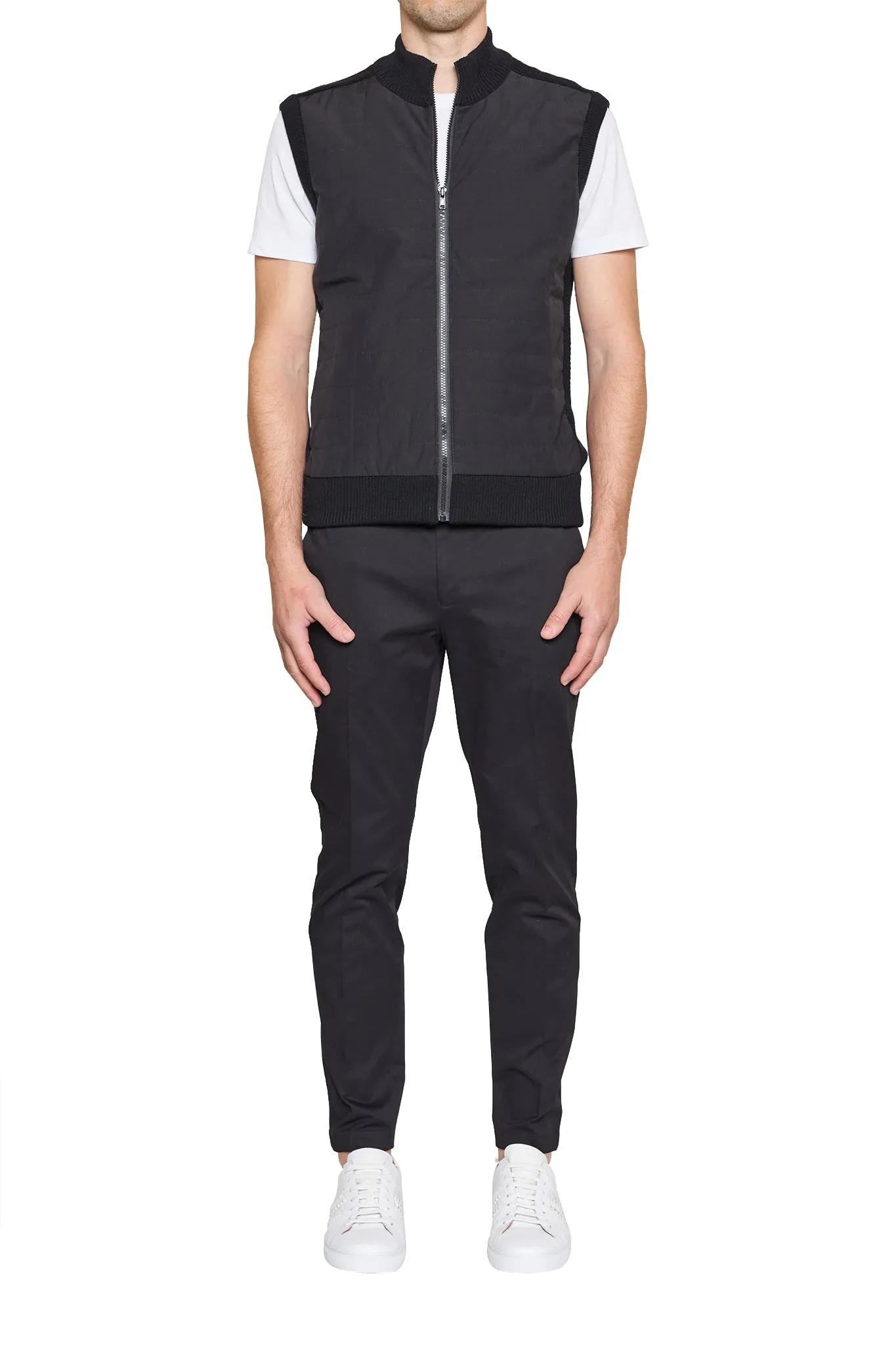Jake Puffa Front Knitted Vest in Black