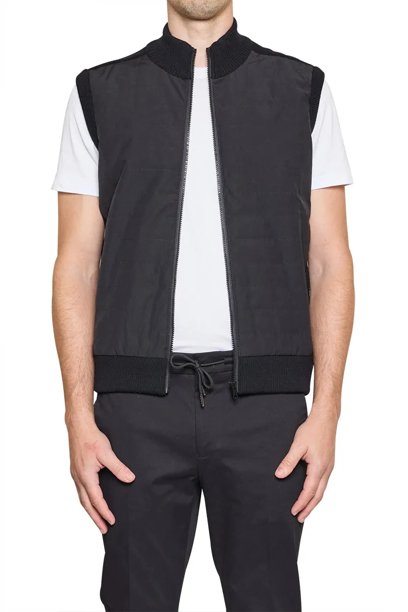 Jake Puffa Front Knitted Vest in Black