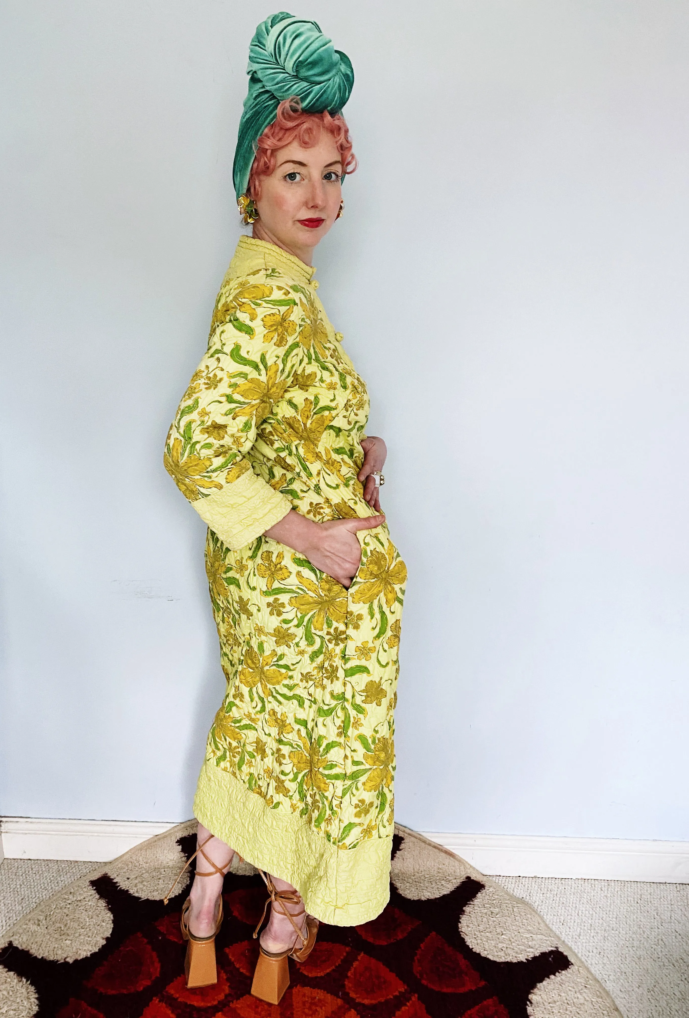 Japanese floral padded / quilted dress / house coat