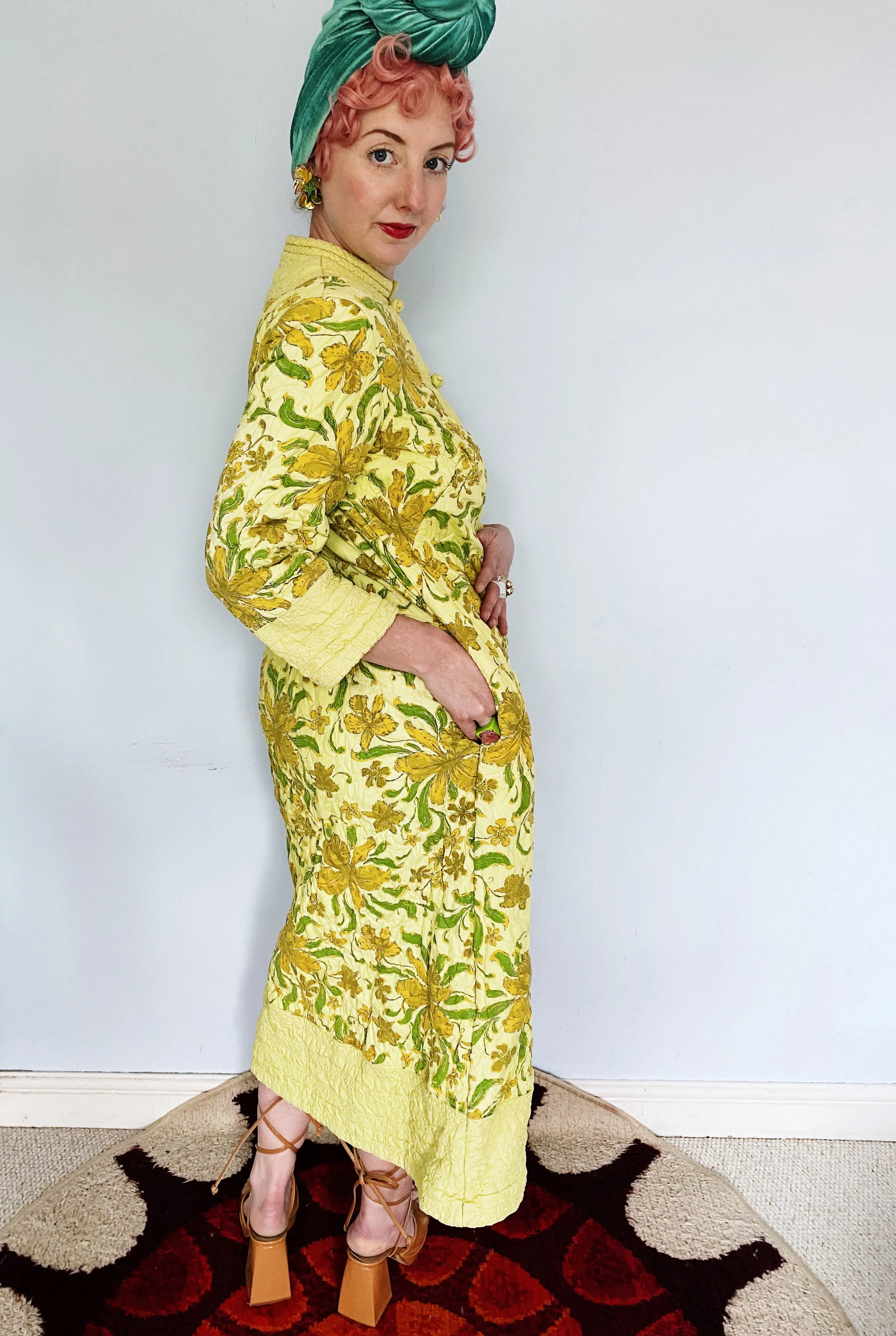 Japanese floral padded / quilted dress / house coat