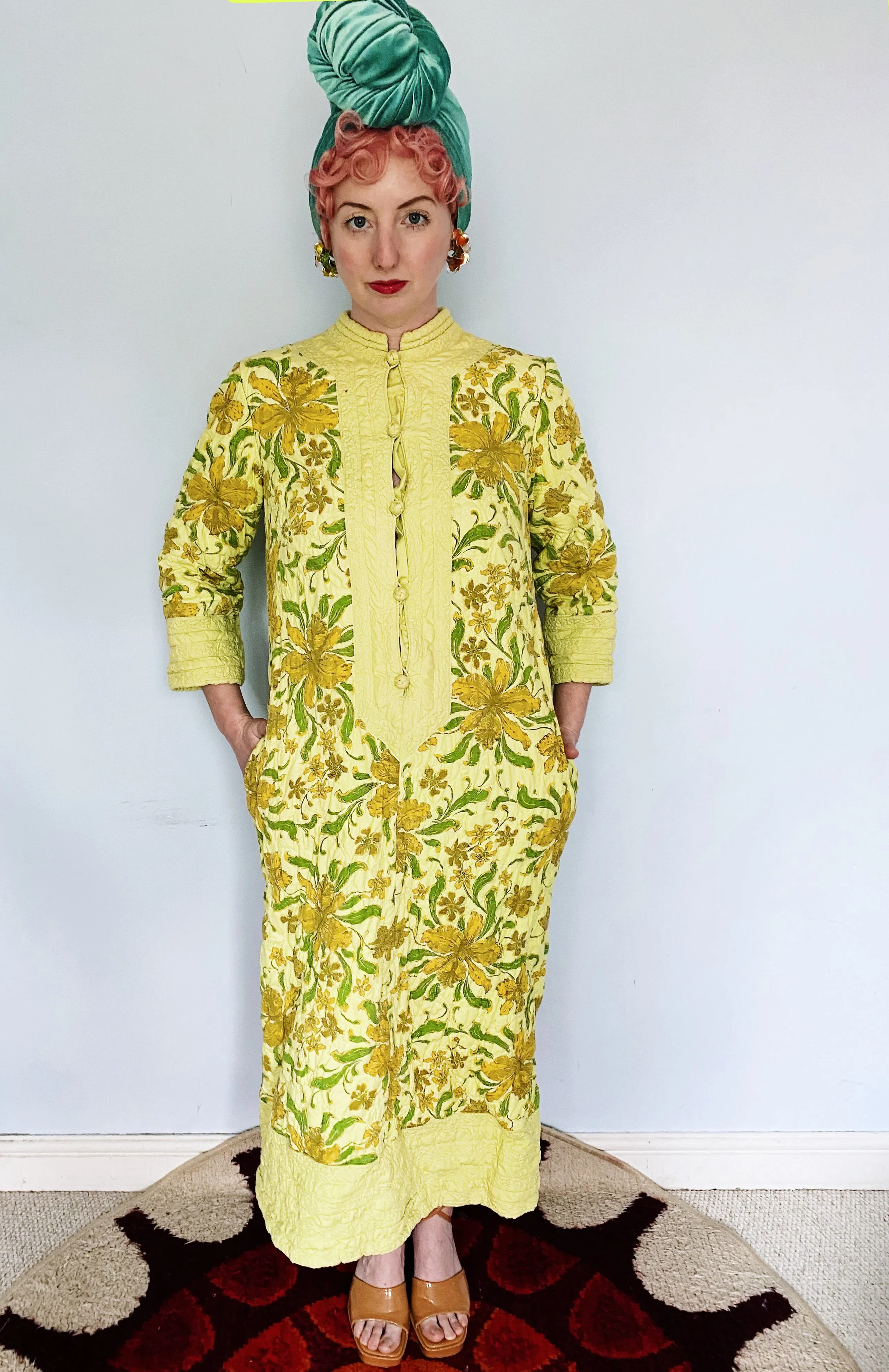 Japanese floral padded / quilted dress / house coat