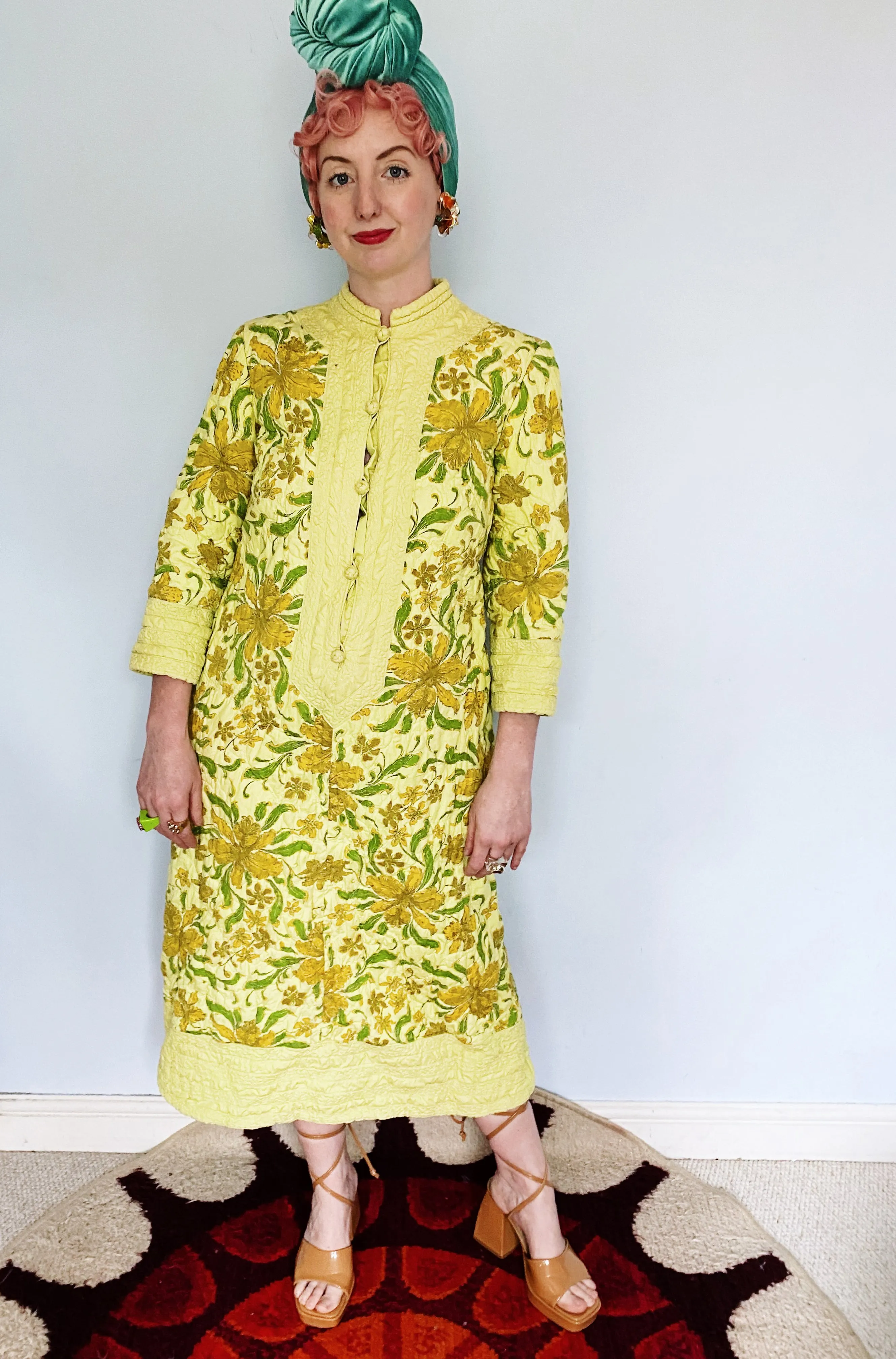 Japanese floral padded / quilted dress / house coat