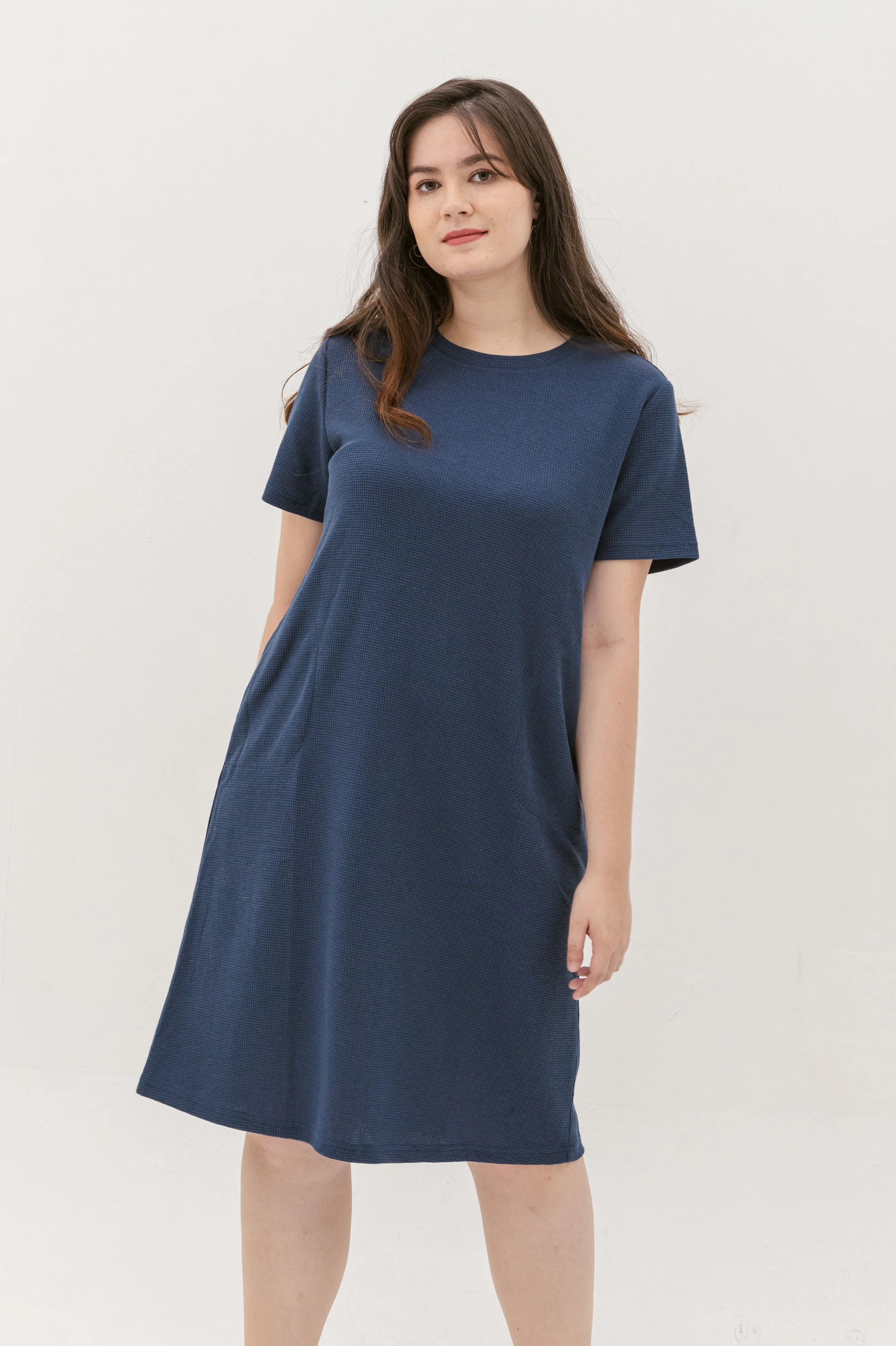 Kara Waffle Knit Midi Dress In Space Blue