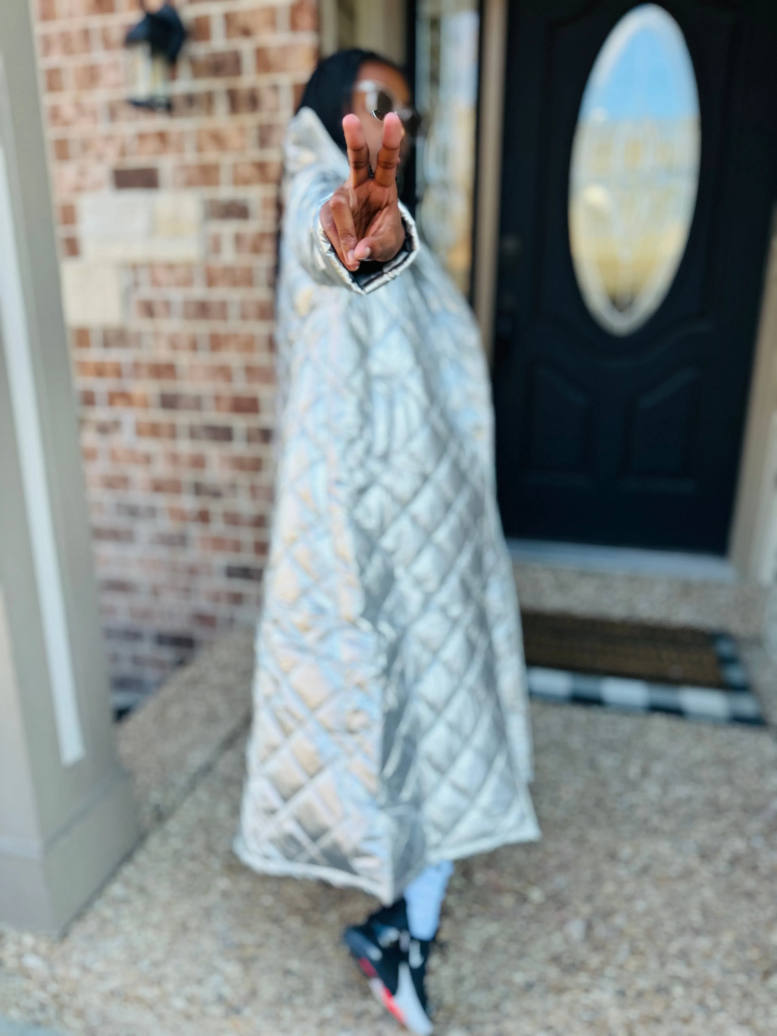 Kids Metallic High Neck Quilted Coat