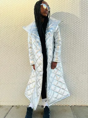 Kids Metallic High Neck Quilted Coat