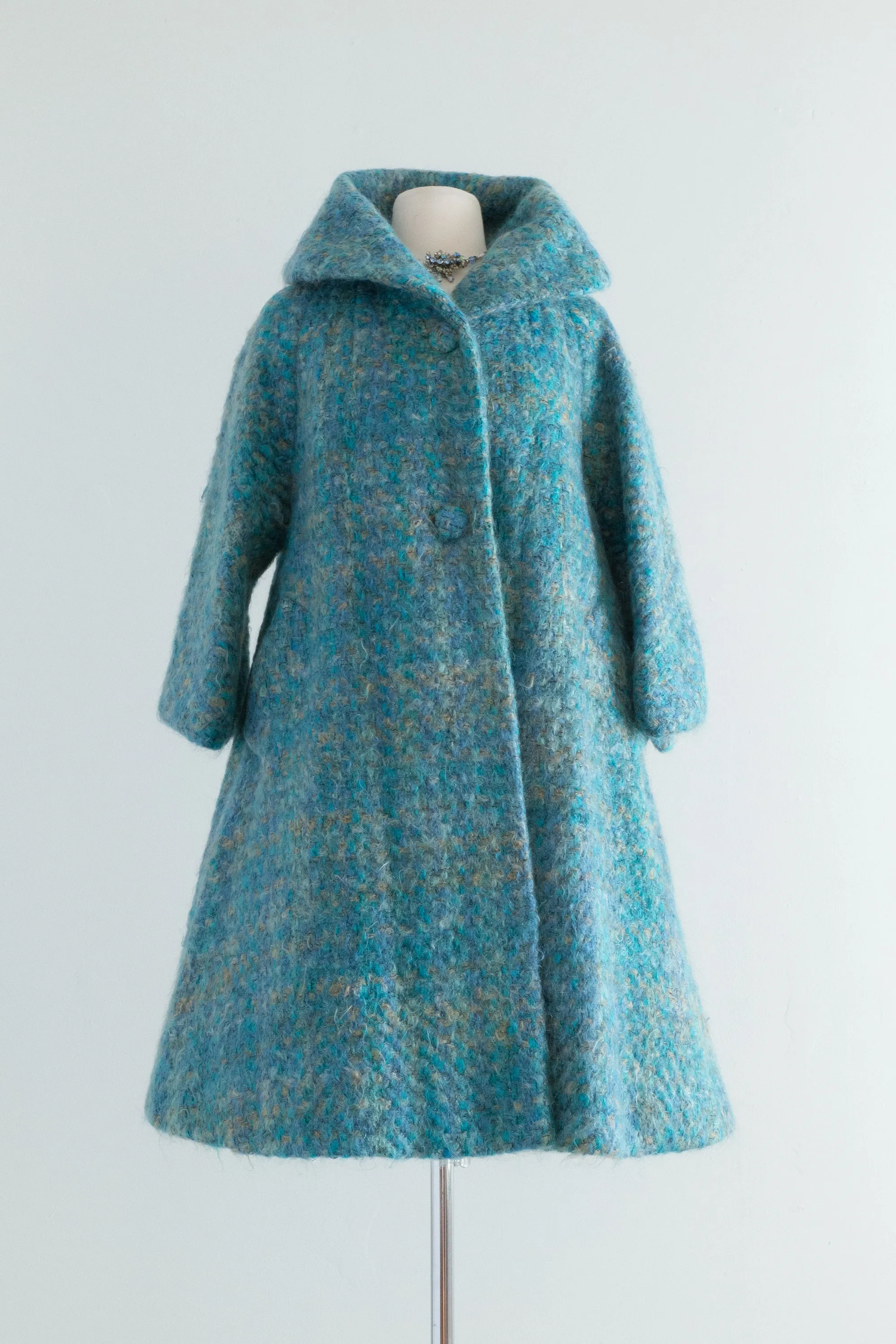 Late 1950's Lilli Ann Coat Woven Blue Swing Coat / Medium