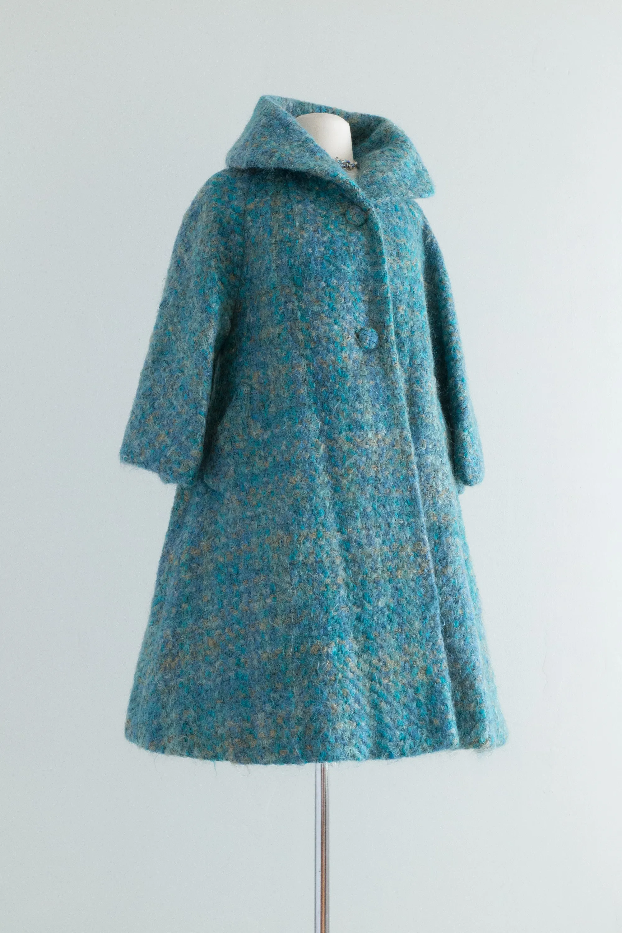 Late 1950's Lilli Ann Coat Woven Blue Swing Coat / Medium