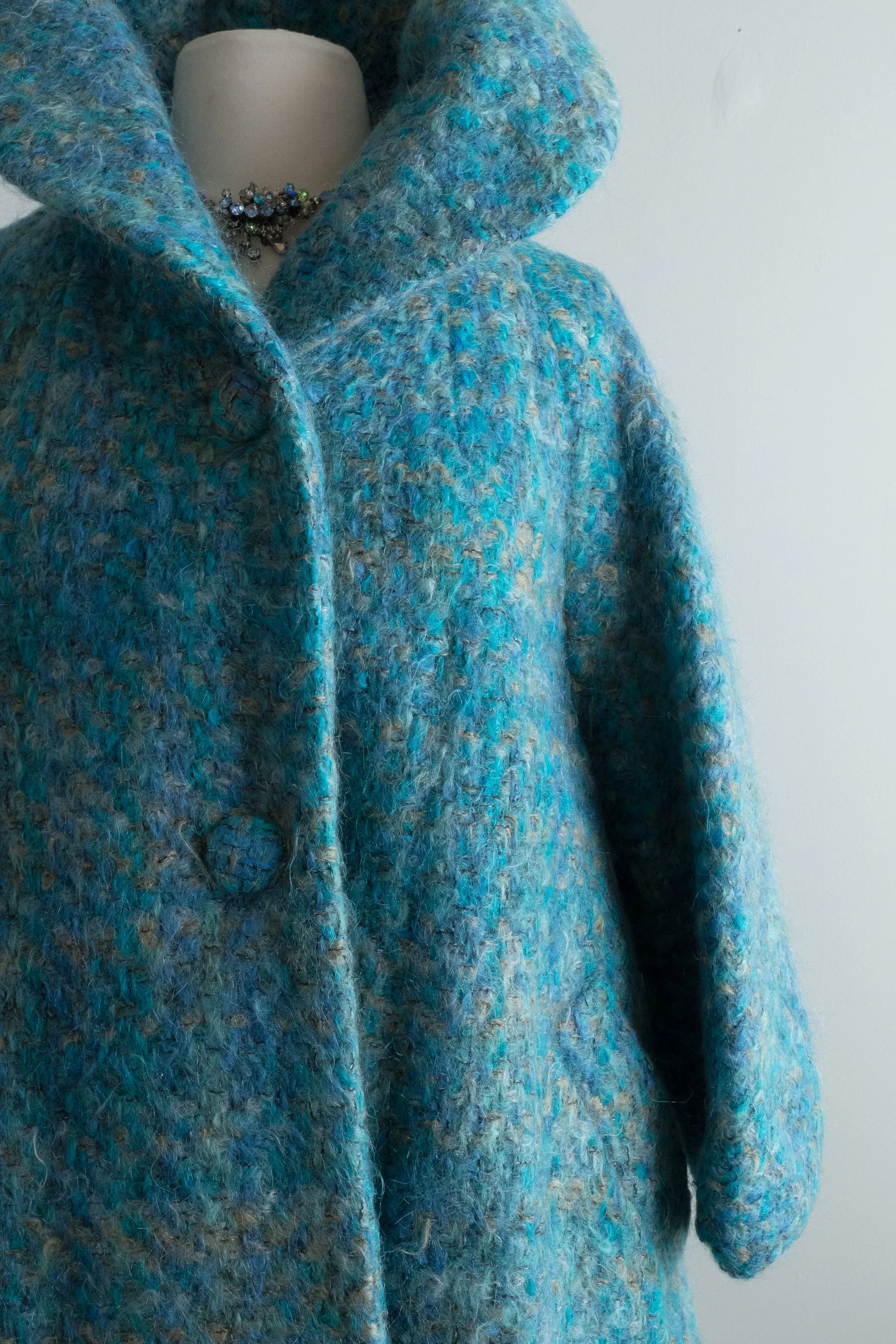 Late 1950's Lilli Ann Coat Woven Blue Swing Coat / Medium