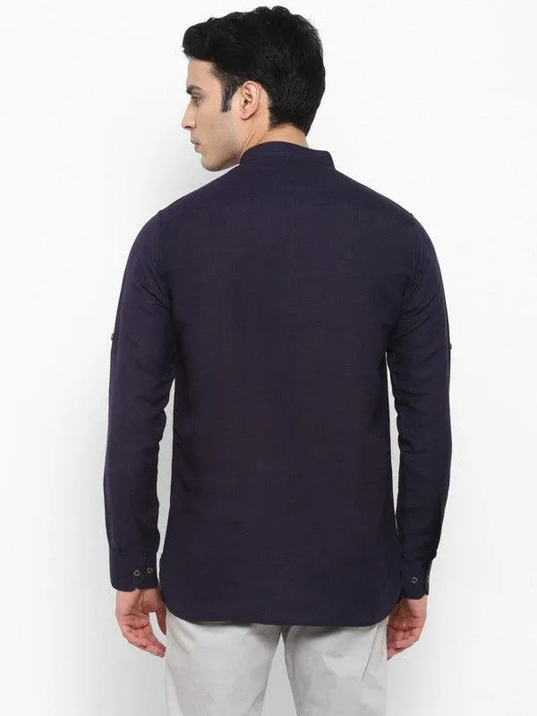 Life Roads full sleeve casualdark blue cotton shirt for Men and boys