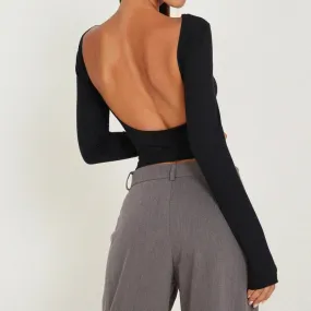 Long Sleeve Backless Crop Top