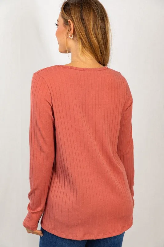 Long Sleeve Contoured Top - rust