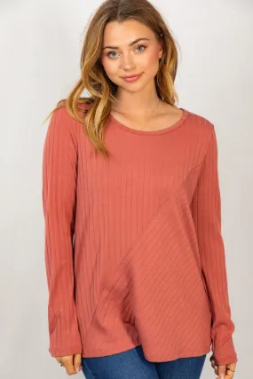 Long Sleeve Contoured Top - rust