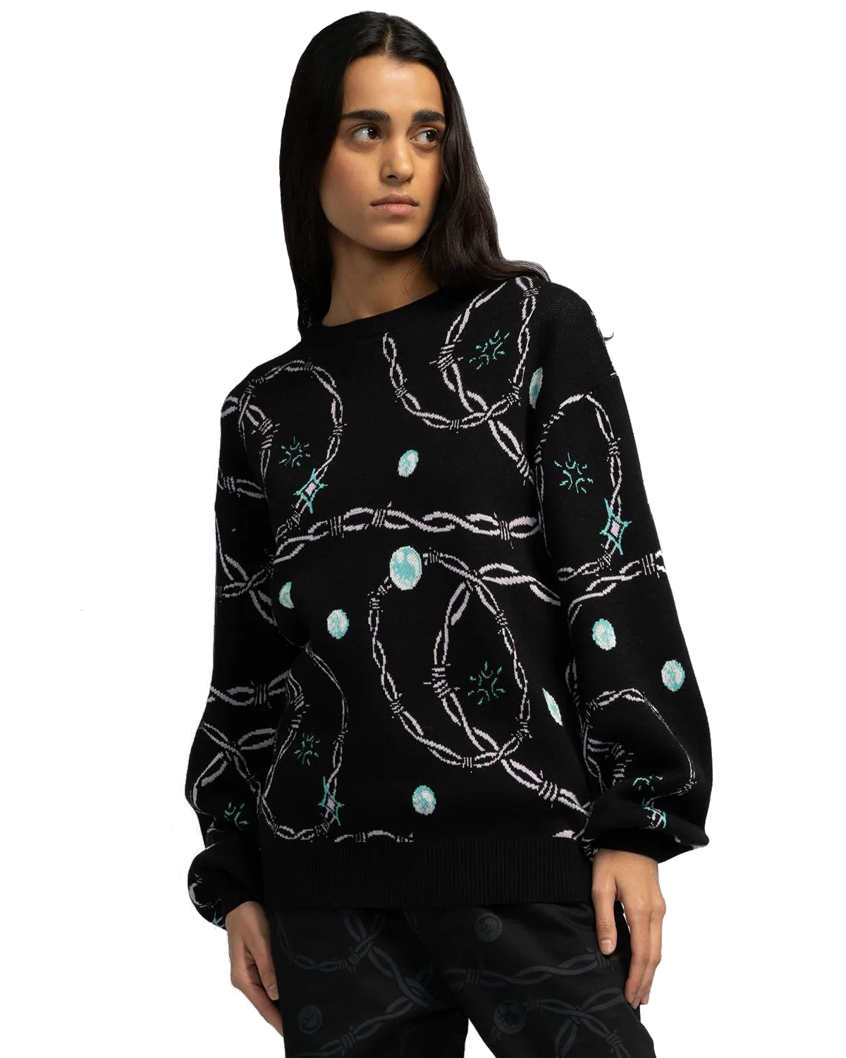 Lucky Gem Knit Crew Jumper in Black