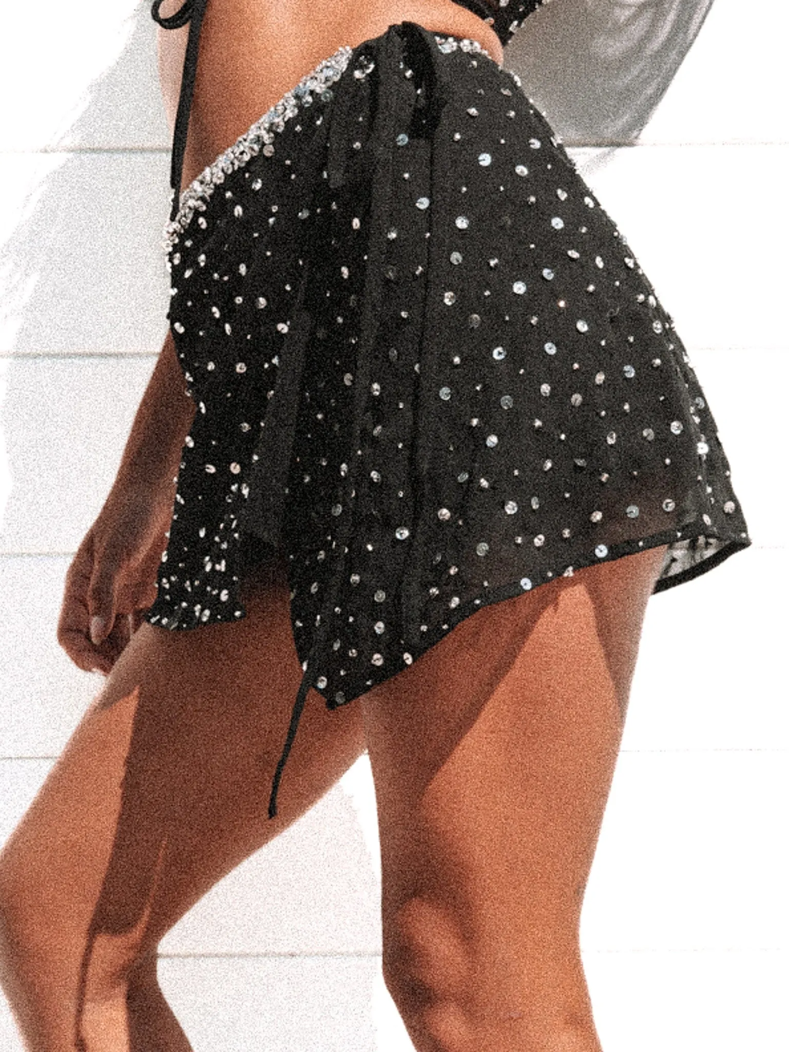 MADE TO ORDER / MERCURY SILVER SPARKLE WRAP SKIRT - BLACK/SILVER