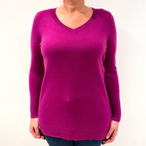 Magenta Pink Lightweight Cashmere V-Neck Jumper Large