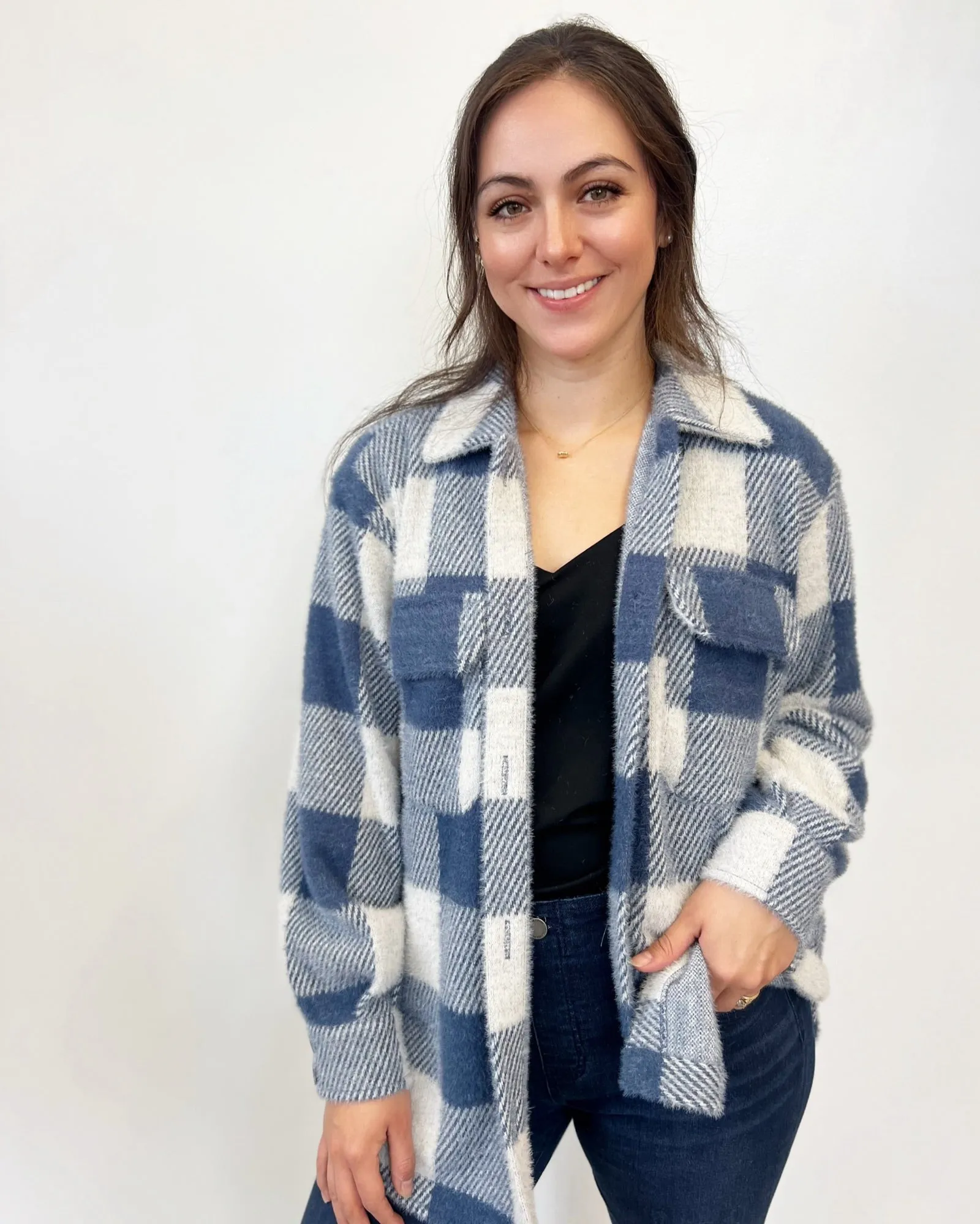 Maiko Plaid Knit Trucker Jacket