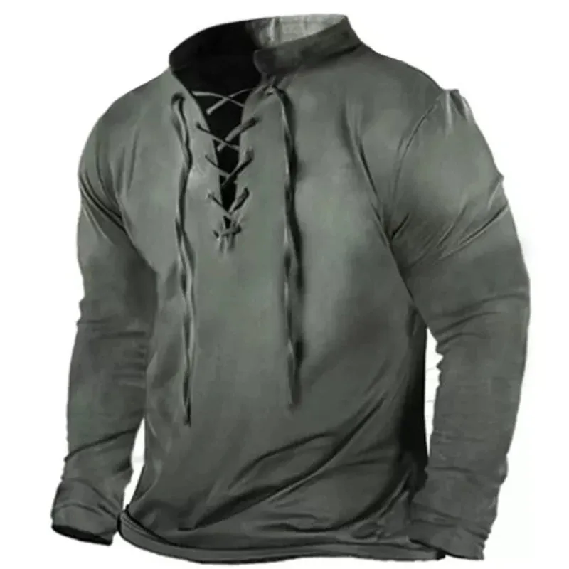 Men Long Sleeve Tie Collar T-Shirt