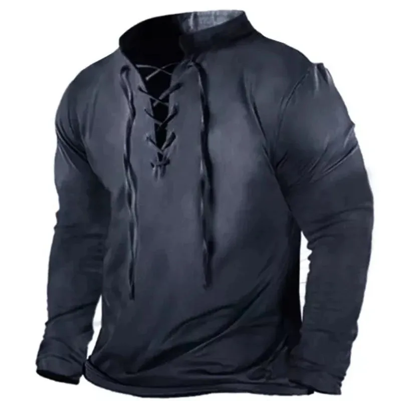 Men Long Sleeve Tie Collar T-Shirt