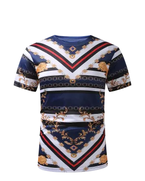 Men PREMIERE SLIM FIT Short Sleeve T SHIRT NAVY BLUE GOLD LION PRINT Designer Shirt