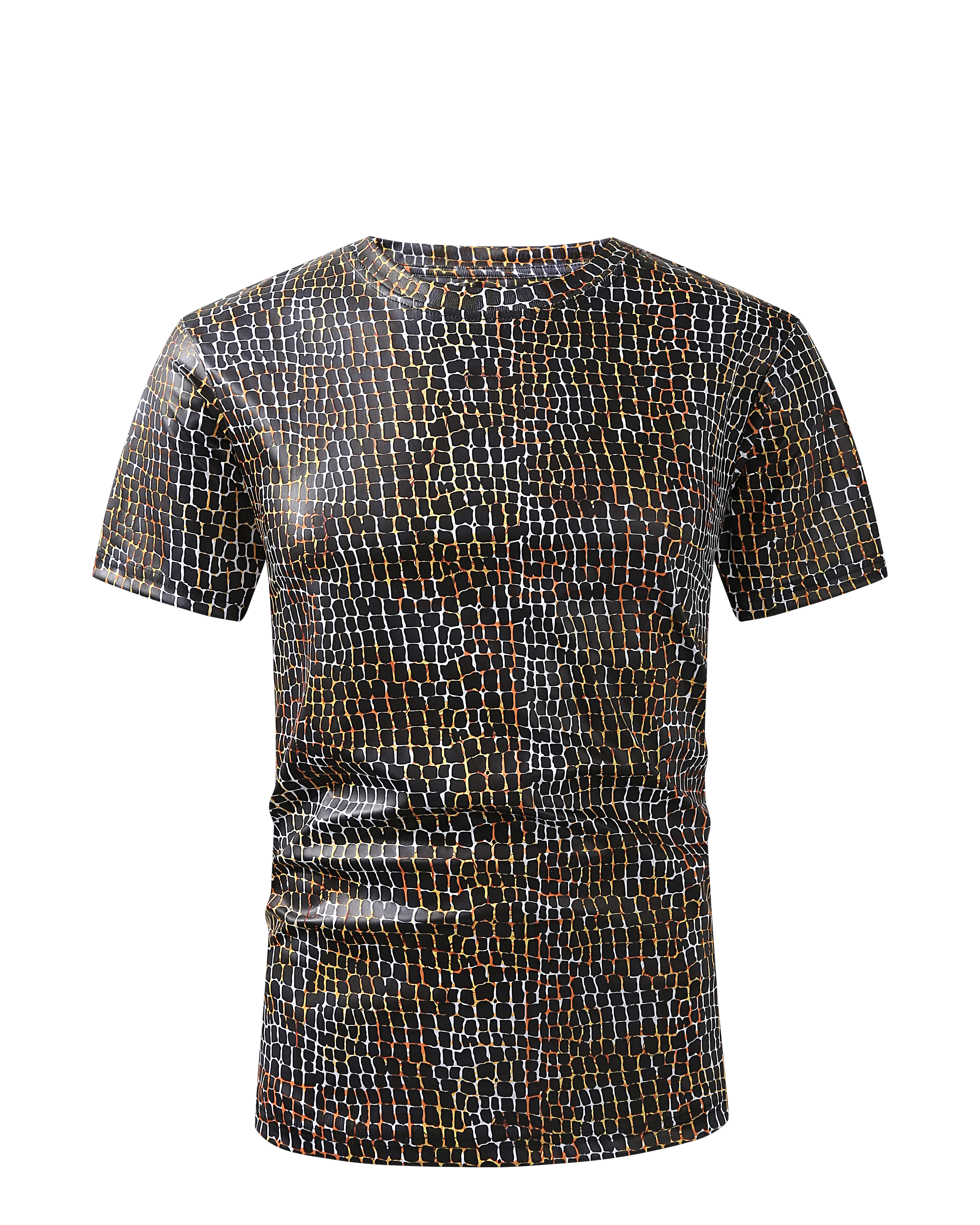 Men PREMIERE SLIM FIT Short Sleeve T SHIRT WHITE GOLD RAISED REPTILE PRINT Designer Shirt