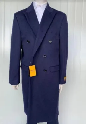 Mens Cashmere Blend Blue Coat Long length - Cashmere Long Overcoat