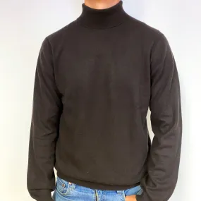 Men's Peppercorn Brown Cashmere Polo Neck Jumper Extra Large