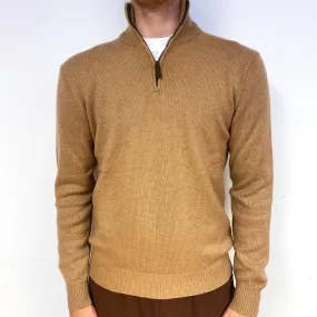 Men's Ralph Lauren Caramel Brown Cashmere 1/4 Zip Jumper Large