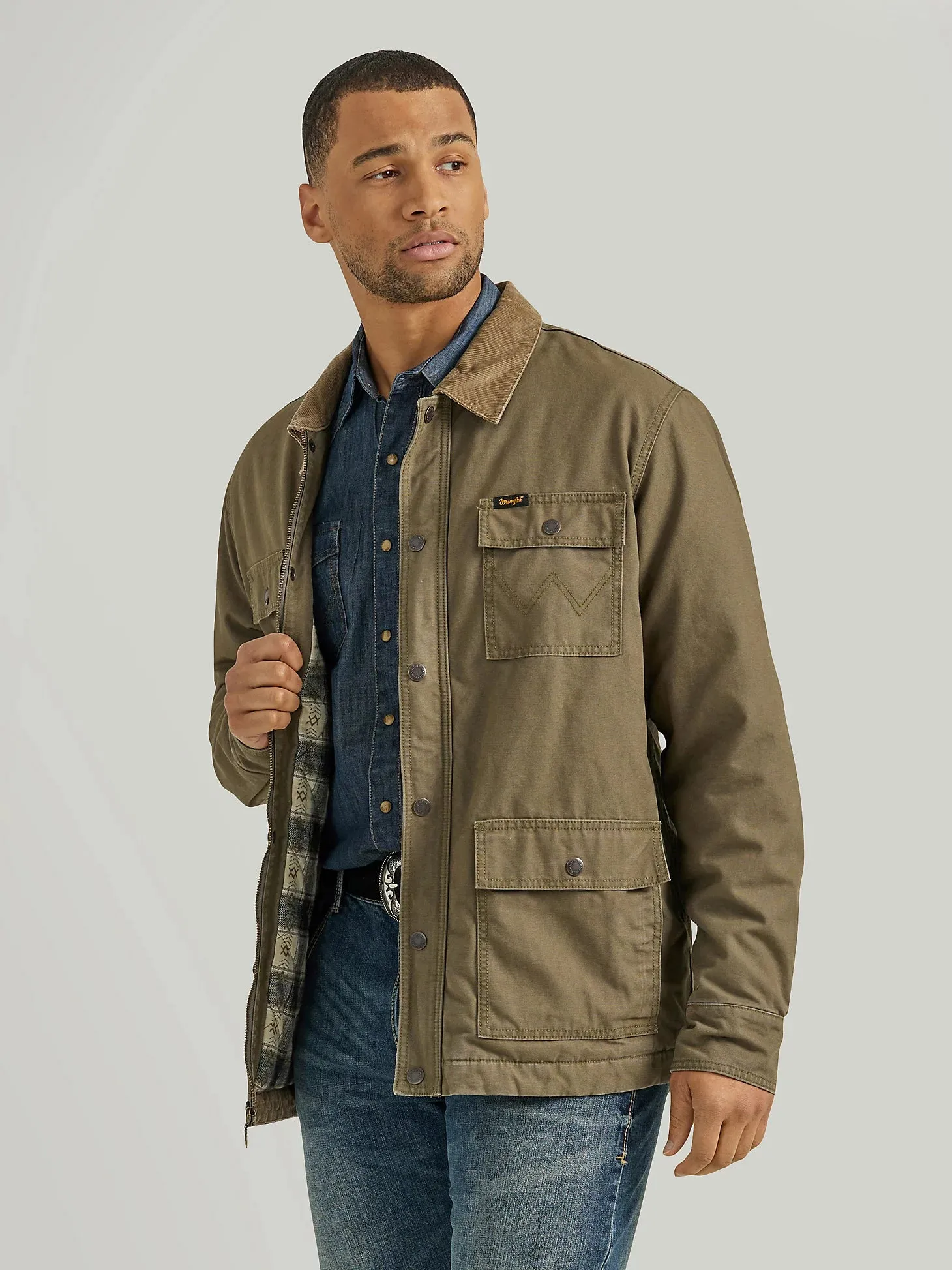 Men's Western Lined Cord Collar Zip Barn Coat in Mountainview