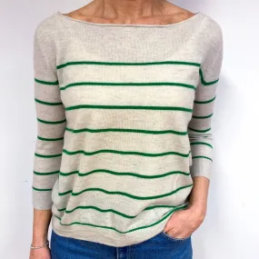 Mist Grey Stripe Cashmere Crew Neck Jumper Medium