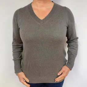 Mocha Brown Cashmere V-Neck Jumper Large