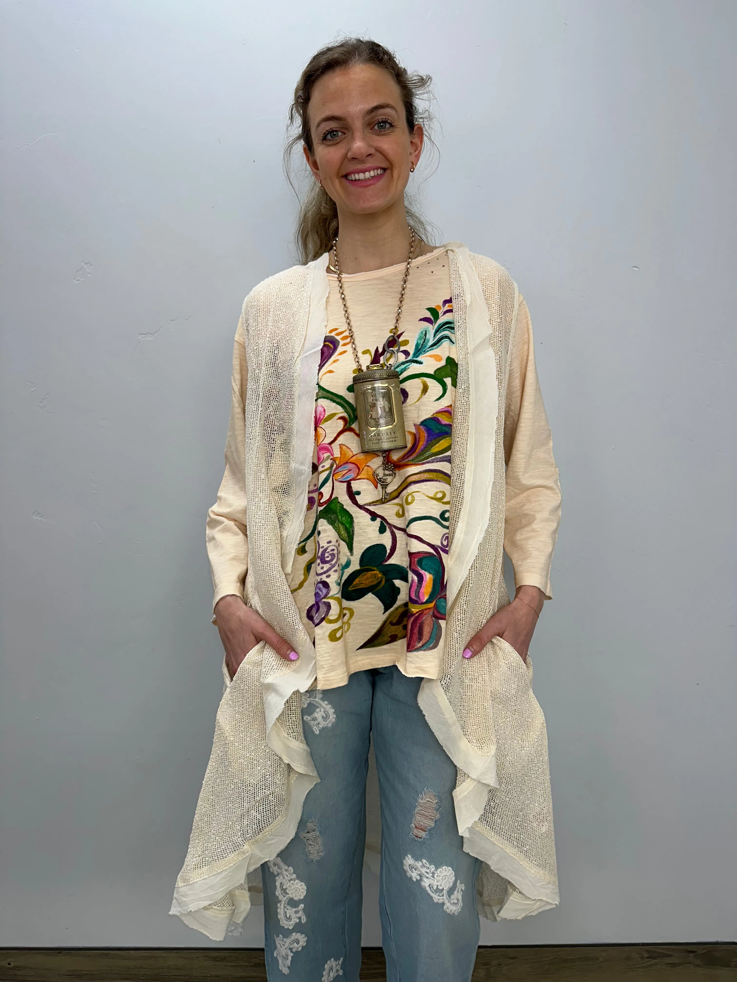 Multicolored Hand Designed Abstract Vest - One Size