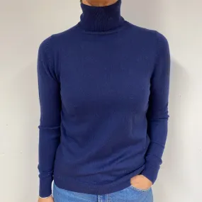 Navy Blue Cashmere Polo Neck Jumper Medium