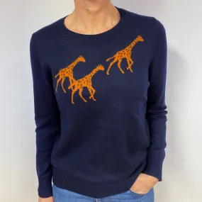 Navy Blue Giraffe Cashmere Crew Neck Jumper Medium