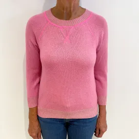 Neon Pink Two Tone Cashmere Crew Neck Jumper Medium