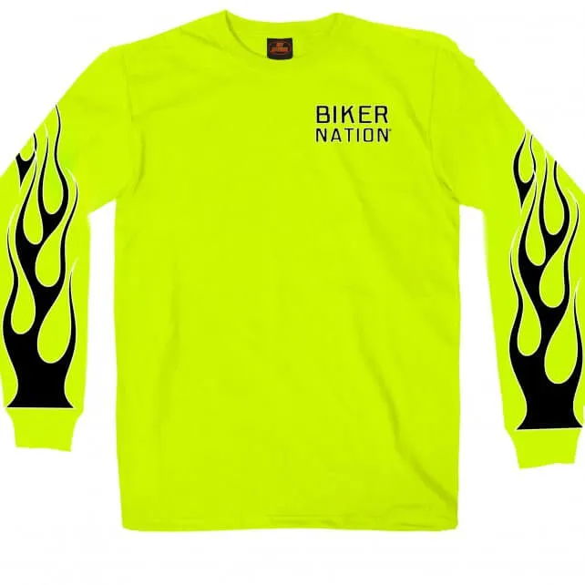 NEW! Hot Leathers Put The Phone Down Long Sleeve Biker Shirt Safety Green