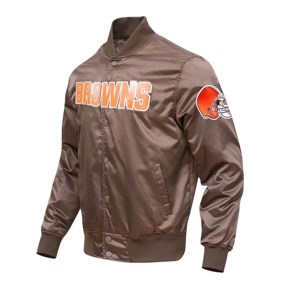 NFL CLEVELAND BROWNS BIG LOGO MEN'S SATIN JACKET (BROWN)