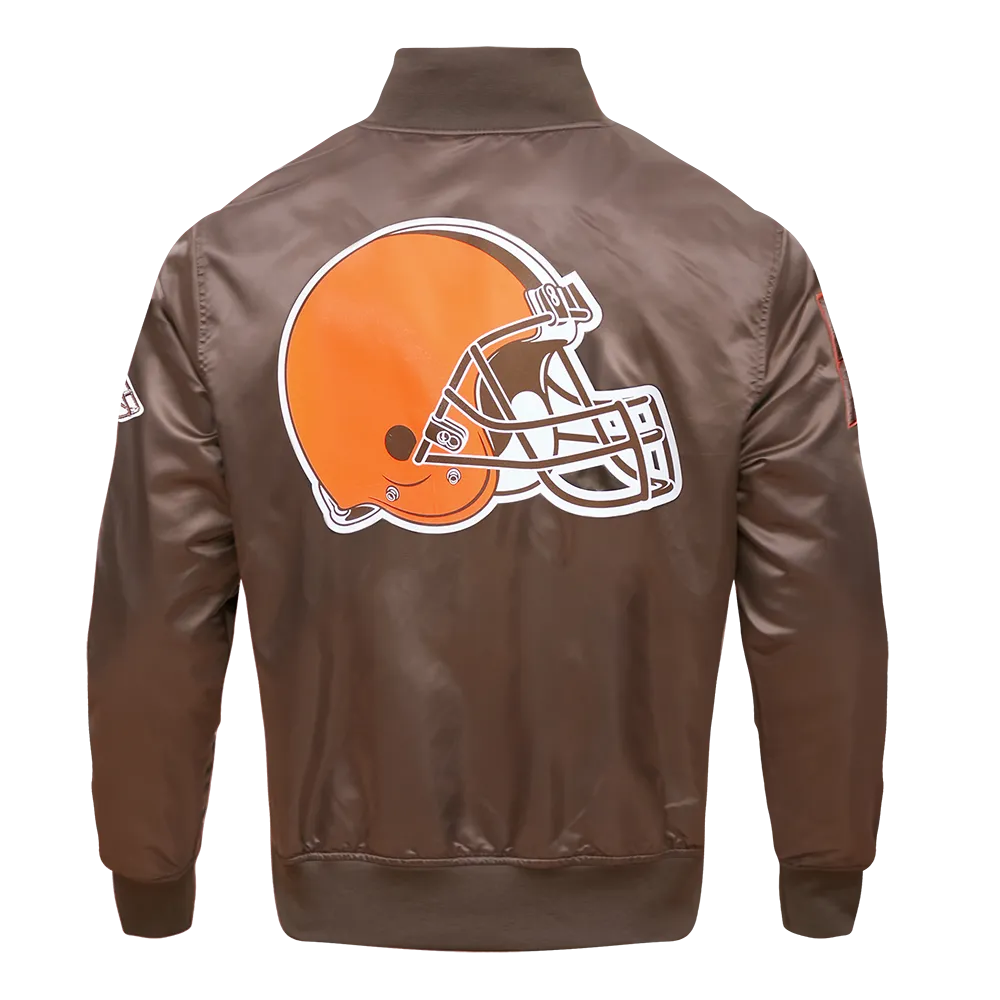 NFL CLEVELAND BROWNS BIG LOGO MEN'S SATIN JACKET (BROWN)