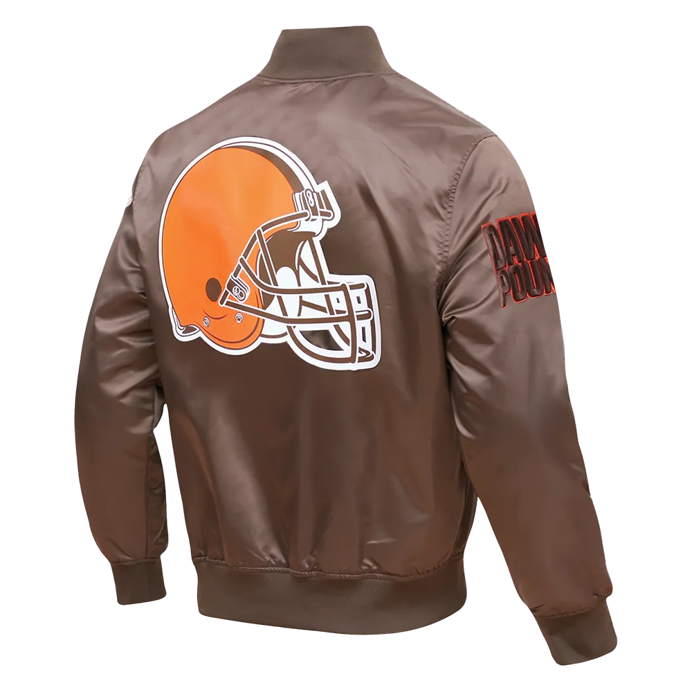 NFL CLEVELAND BROWNS BIG LOGO MEN'S SATIN JACKET (BROWN)