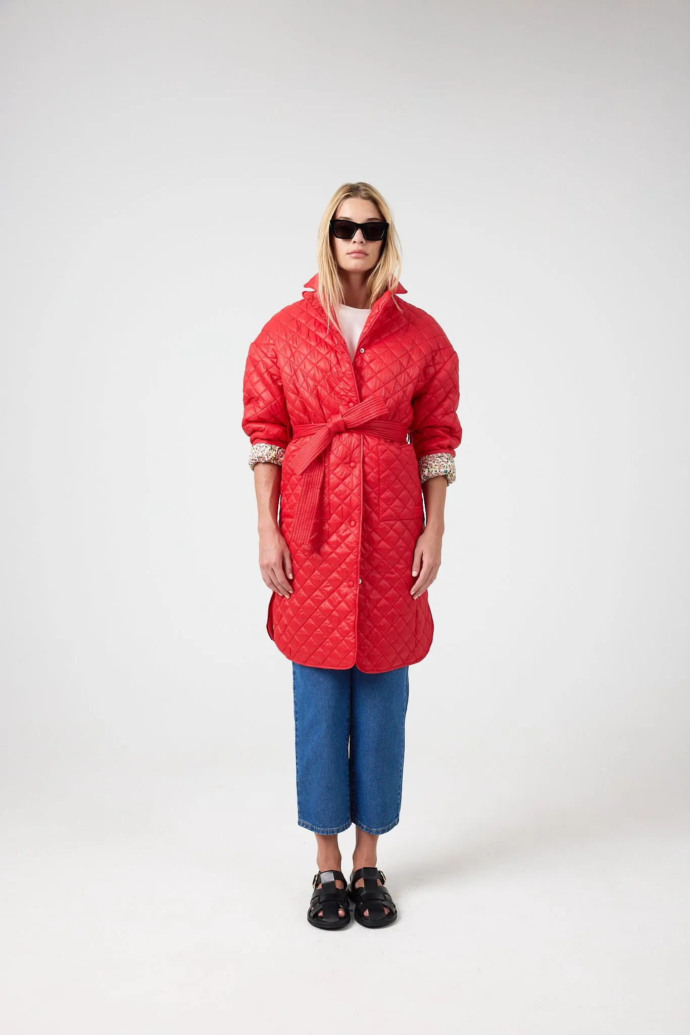 Nikoa Nylon Quilted Jacket - Red