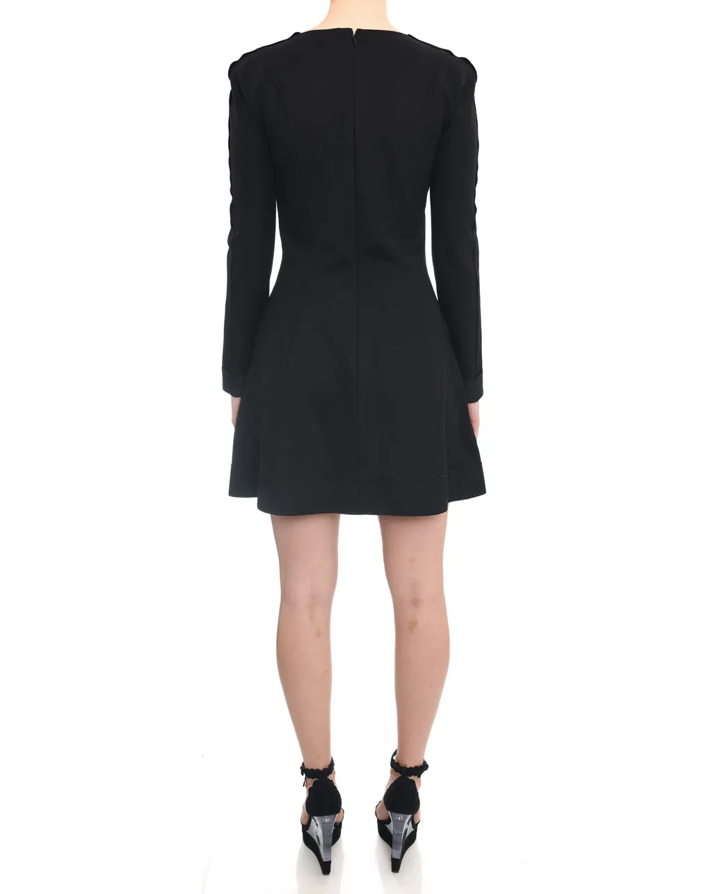 Nina Ricci Black Wool Knit Jersey Dress with Flared Skirt - 6
