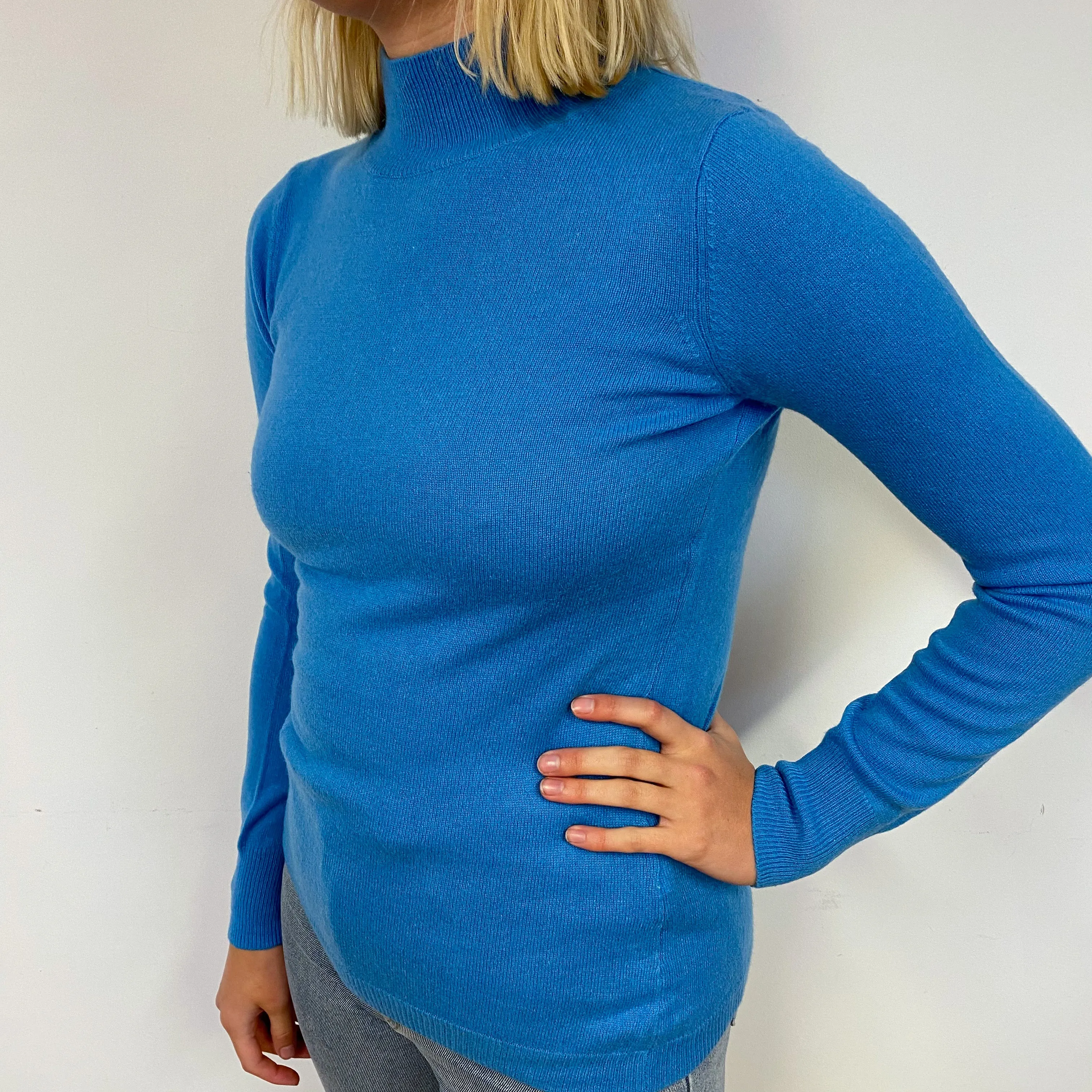Ocean Blue Cashmere Polo Neck Jumper Small