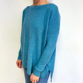 Ocean Blue Green Cashmere Crew Neck Jumper Medium