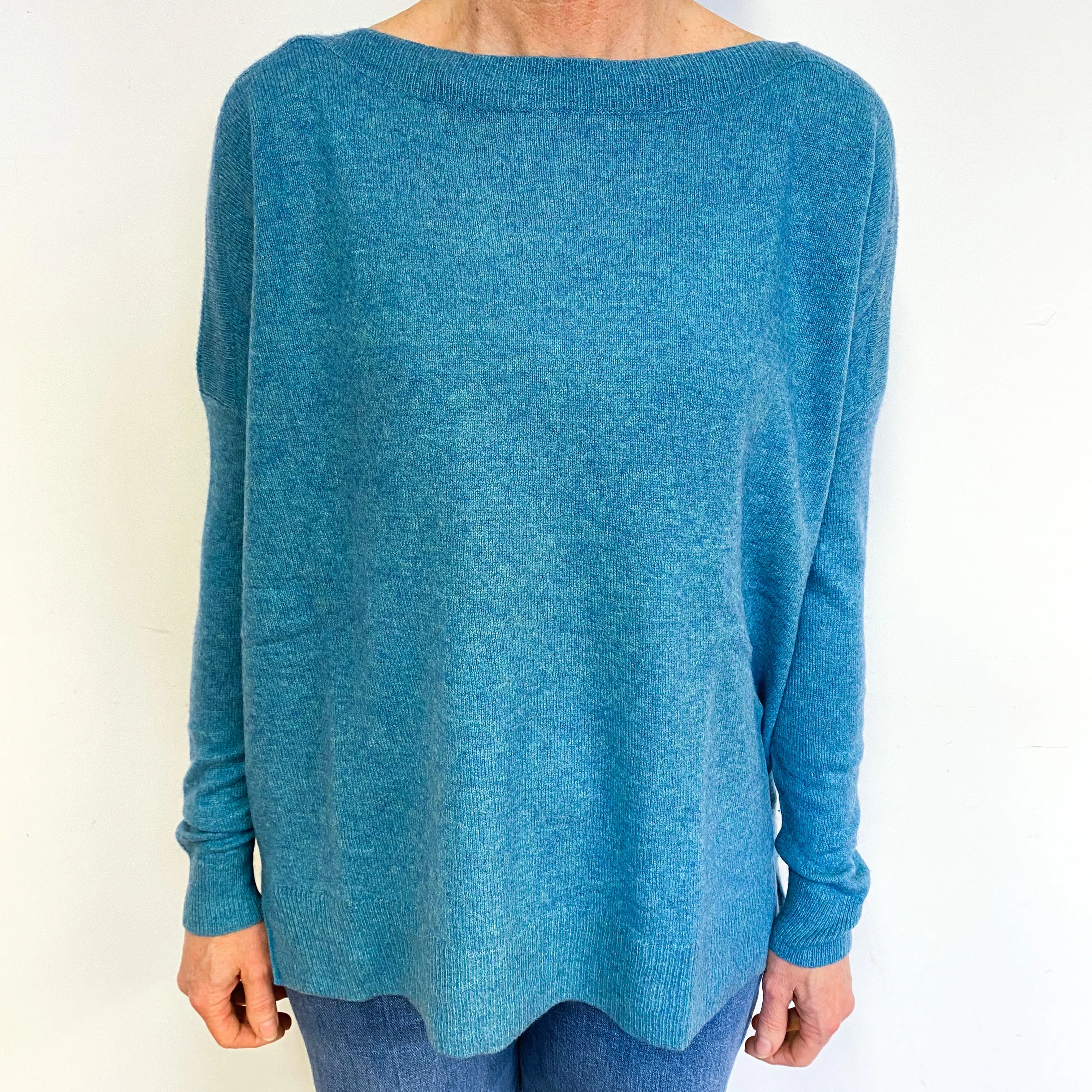 Ocean Blue Green Cashmere Crew Neck Jumper Medium