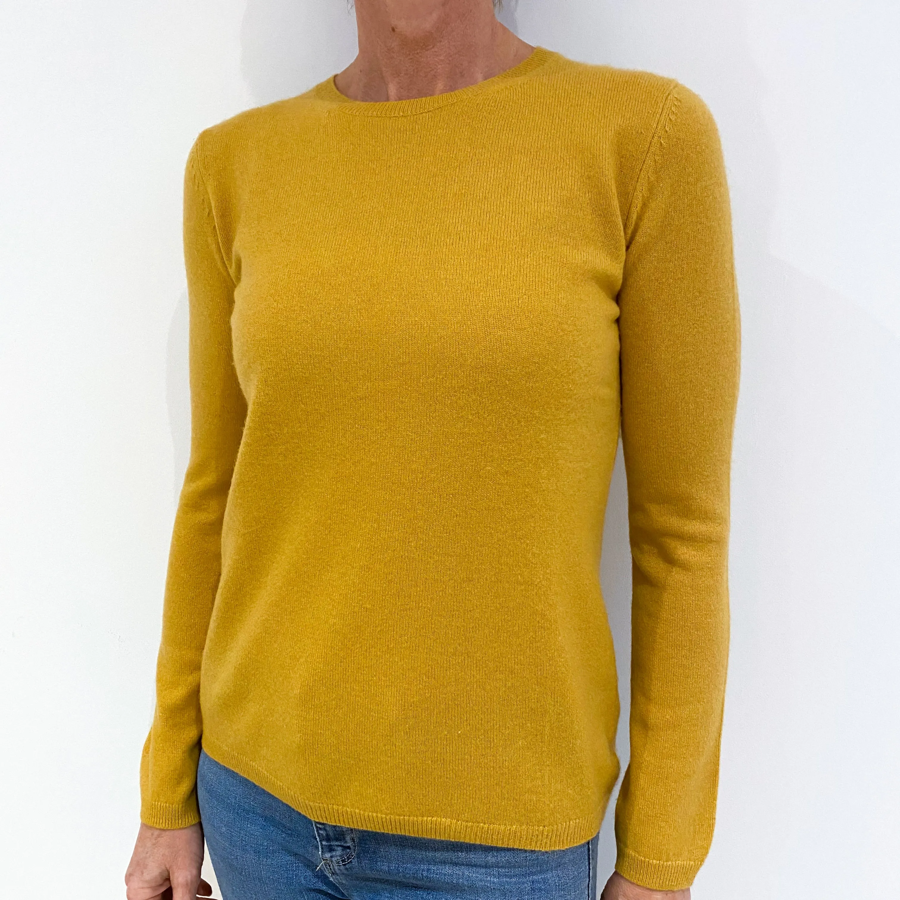 Ochre Yellow Cashmere Crew Neck Jumper Small