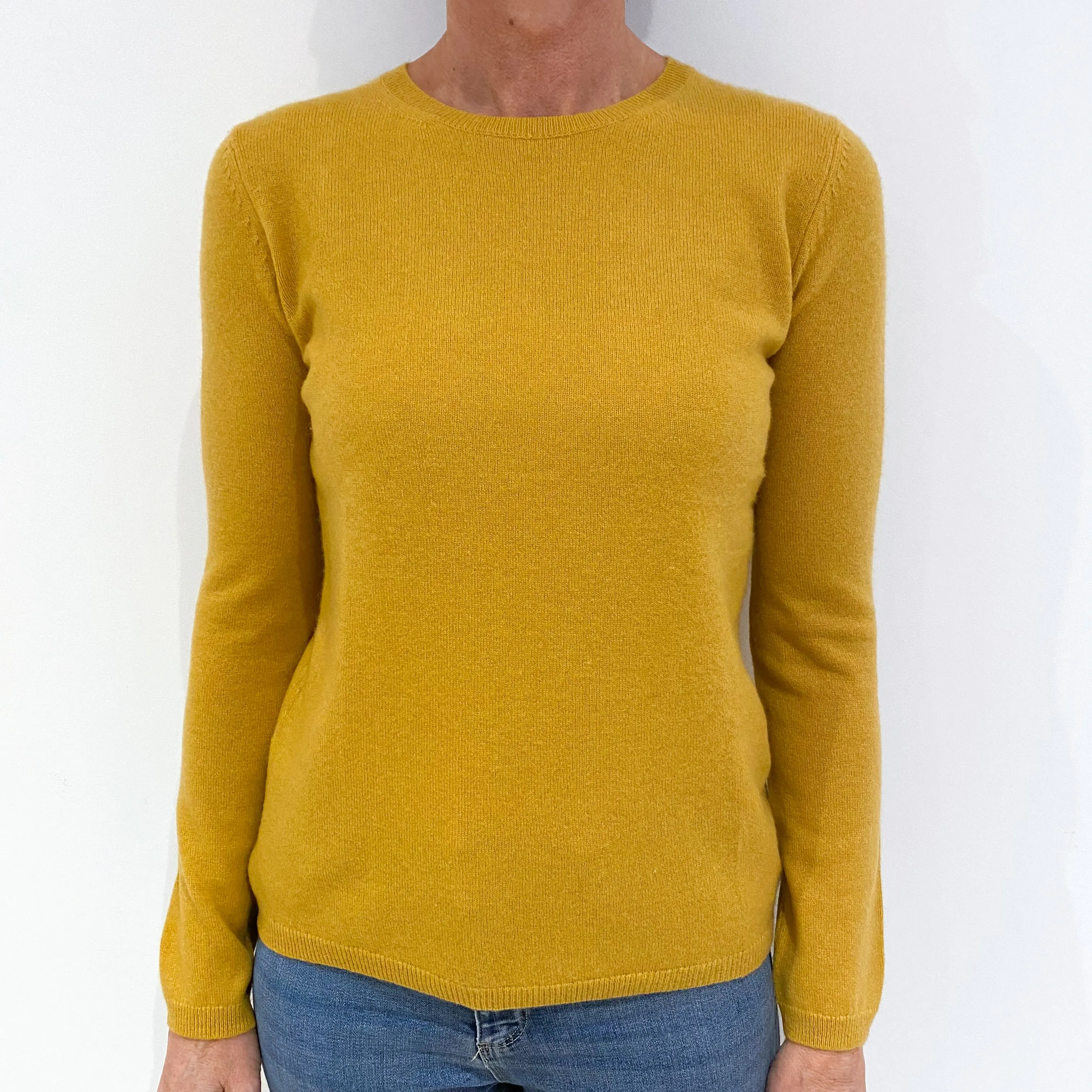 Ochre Yellow Cashmere Crew Neck Jumper Small