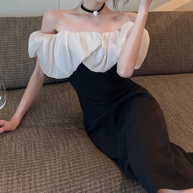 Off-The-Shoulder Ruffled Temperament Slim Dress