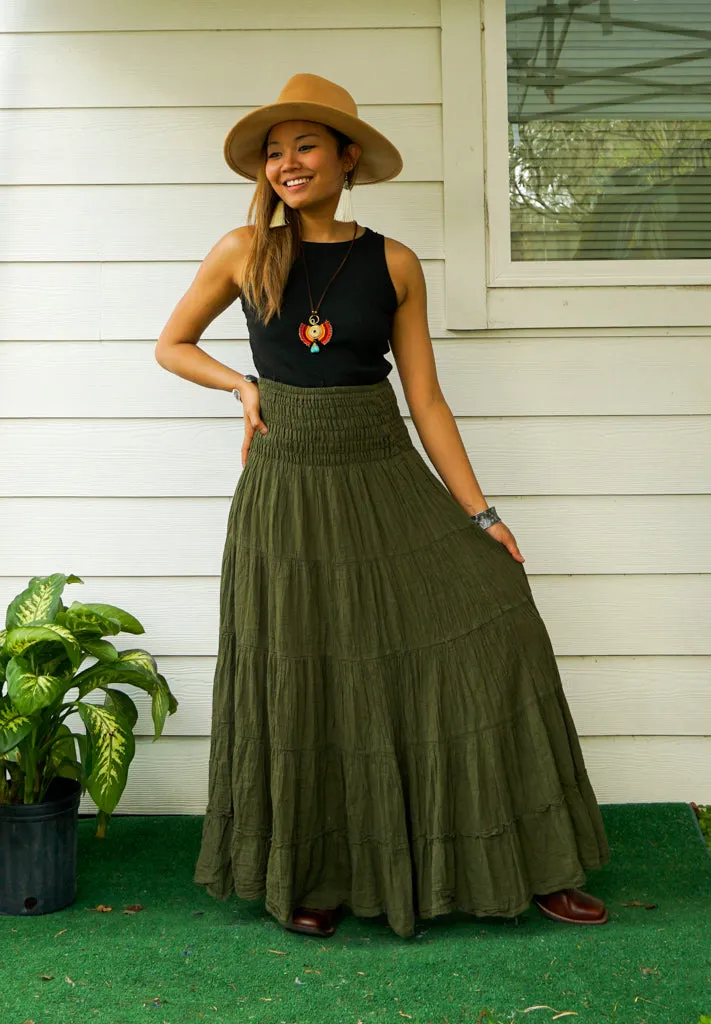 Olive Grove Boho Organic Double Gauze Cotton Tiered Maxi Skirt