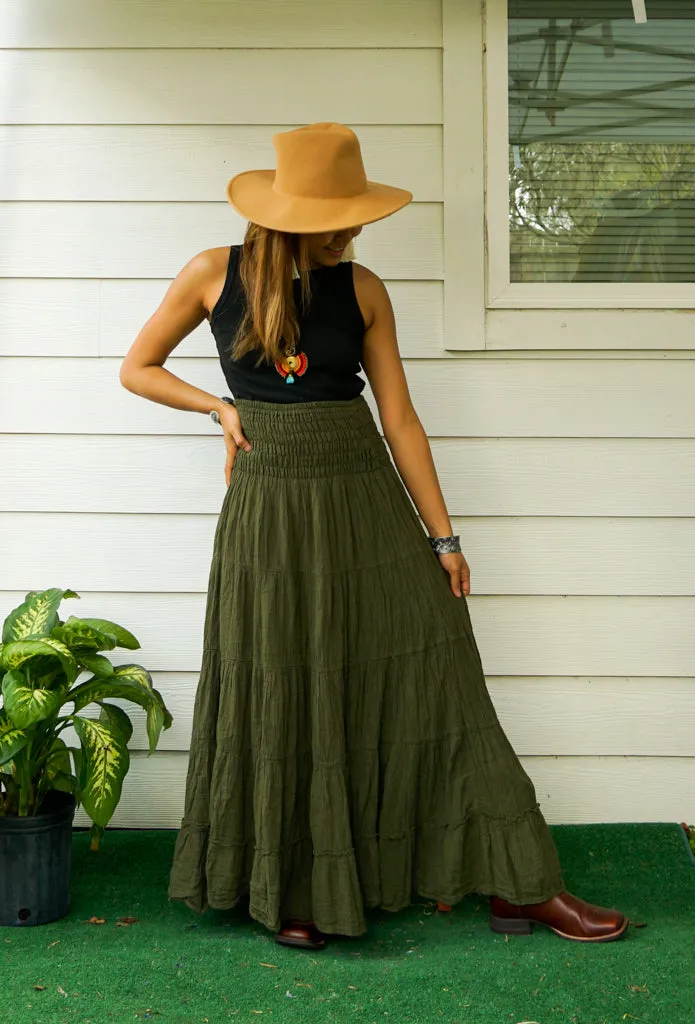 Olive Grove Boho Organic Double Gauze Cotton Tiered Maxi Skirt