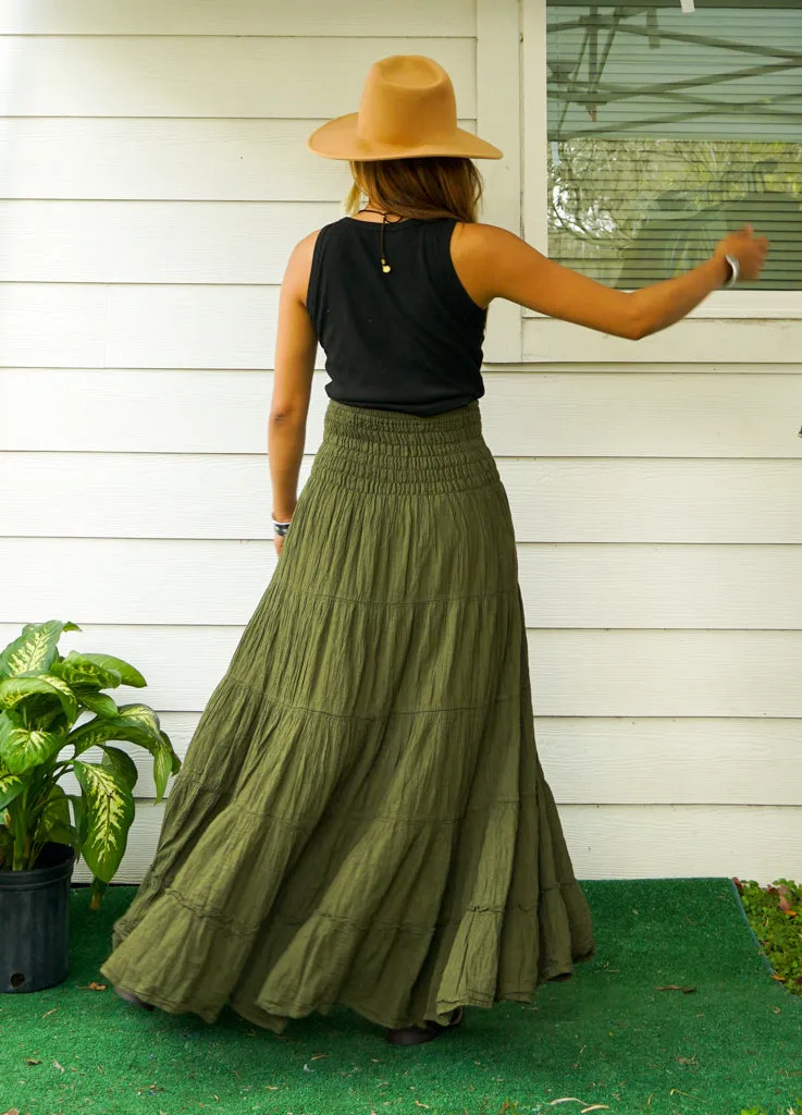 Olive Grove Boho Organic Double Gauze Cotton Tiered Maxi Skirt