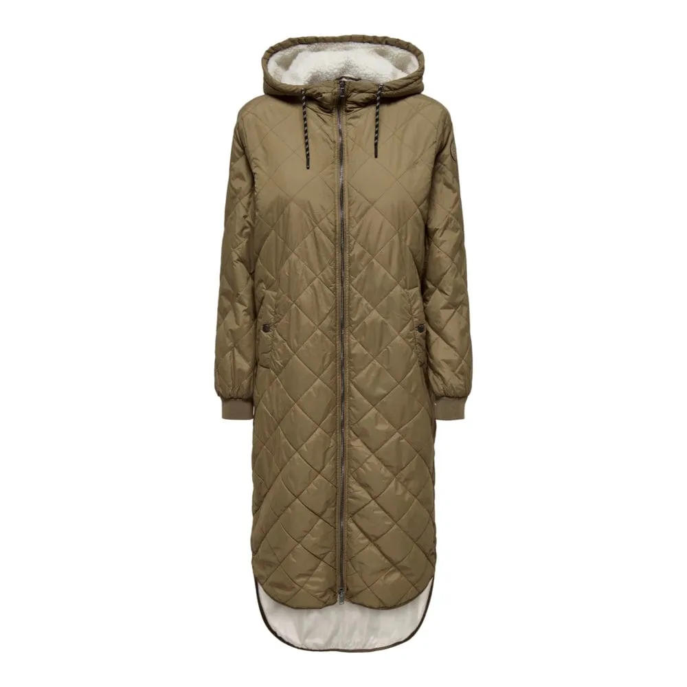 ONLY Long Quilted Coat in Green
